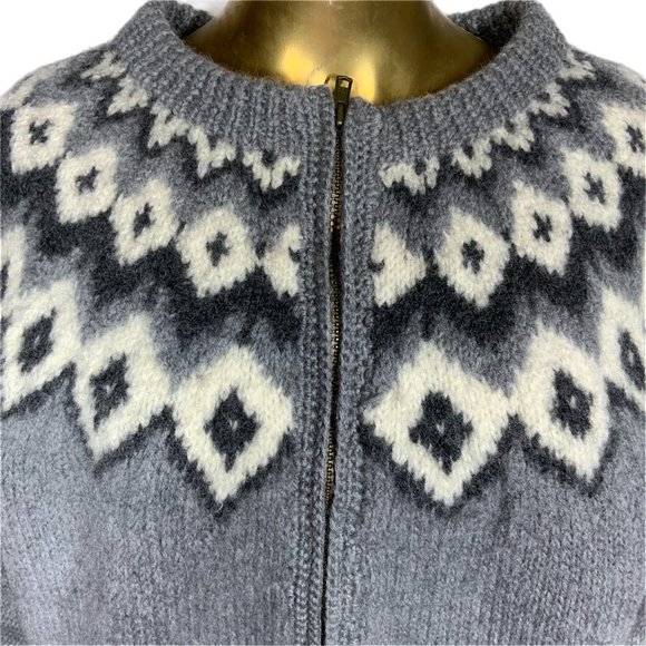 Vintage Wool LL Bean Fair Isle Sweater Zip Cardigan Grunge Holes Chunky Heavy XL - Picture 3 of 14